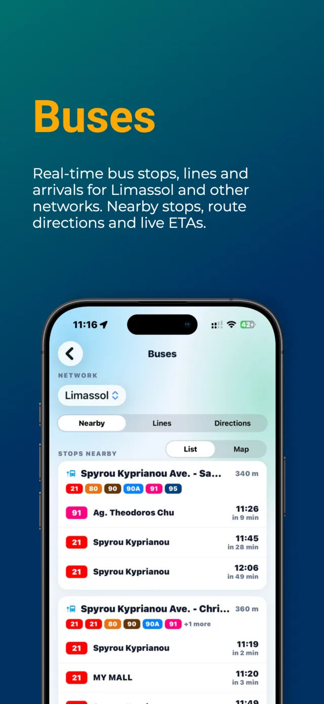 Buses — routes, stops and live ETAs