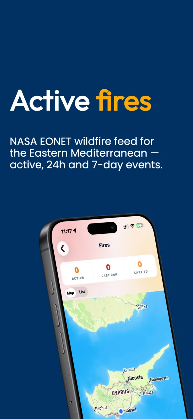 Active wildfire feed for the Eastern Mediterranean